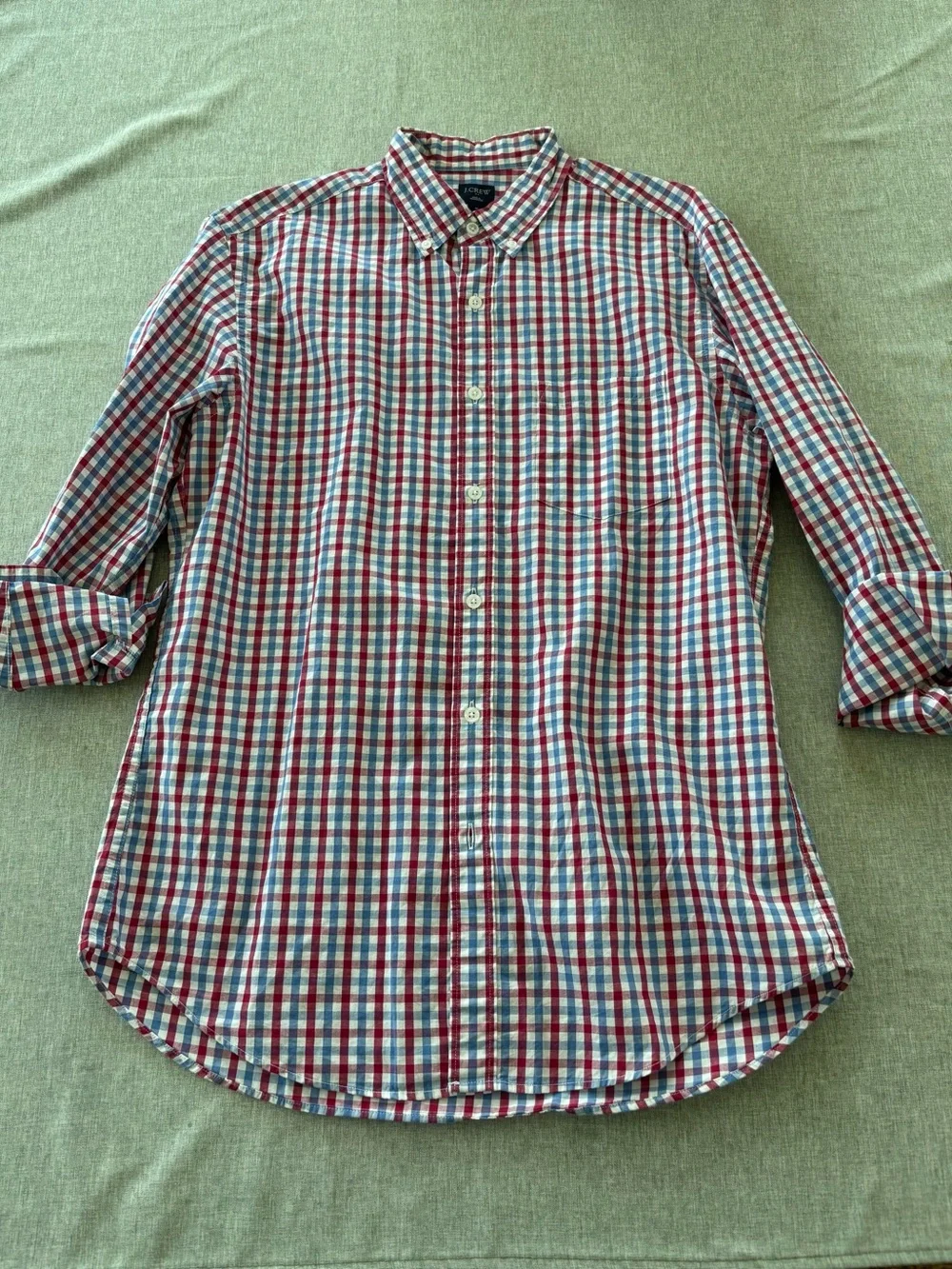J. Crew Men's Red, Blue & White Gingham Button-Down Shirt